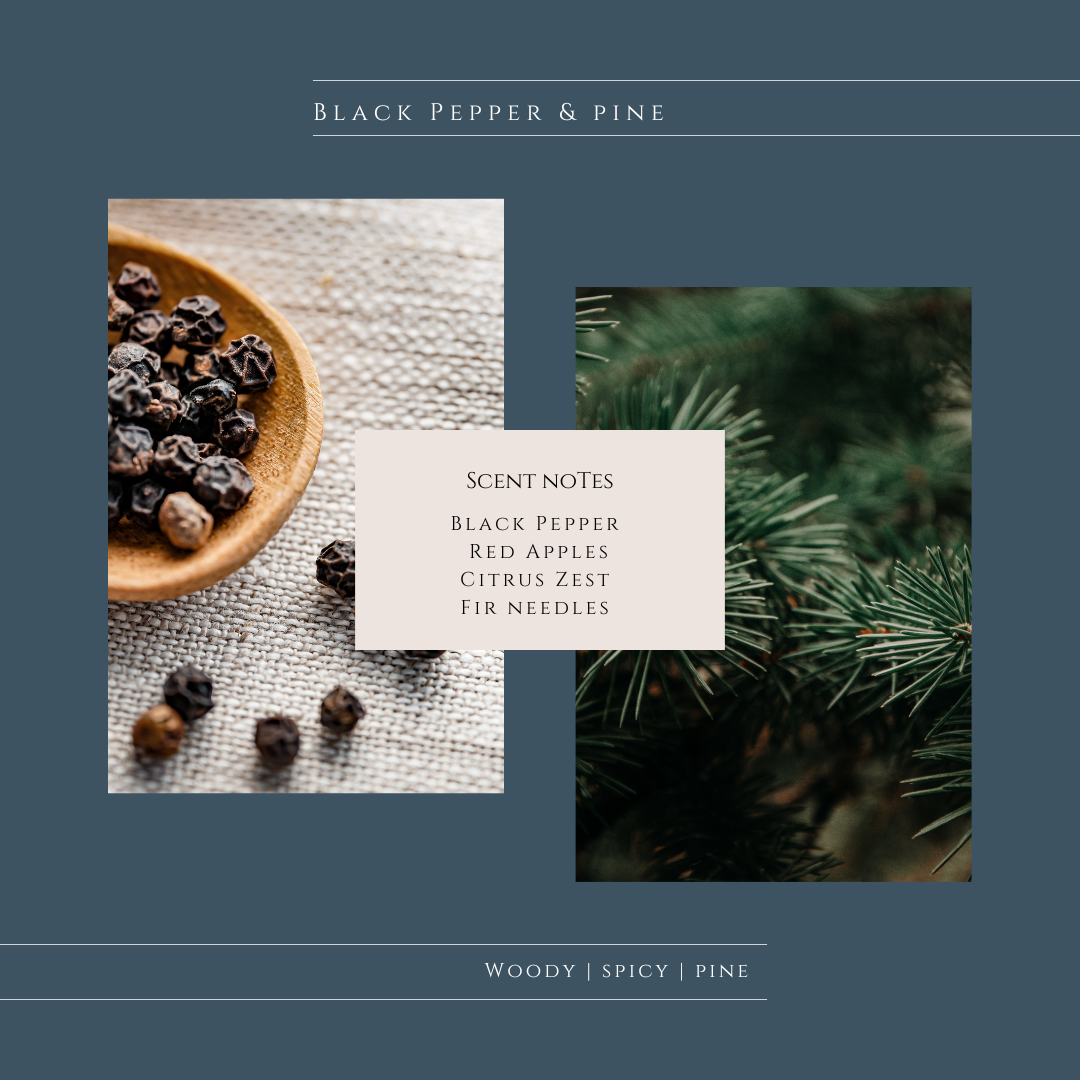 Black Pepper and Pine Soy Candles, Scent Notes, Scent Description