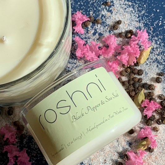 Black Pepper and Sea Salt Soy Candles, Close up Image, Mini Glass Jar - 105 gm