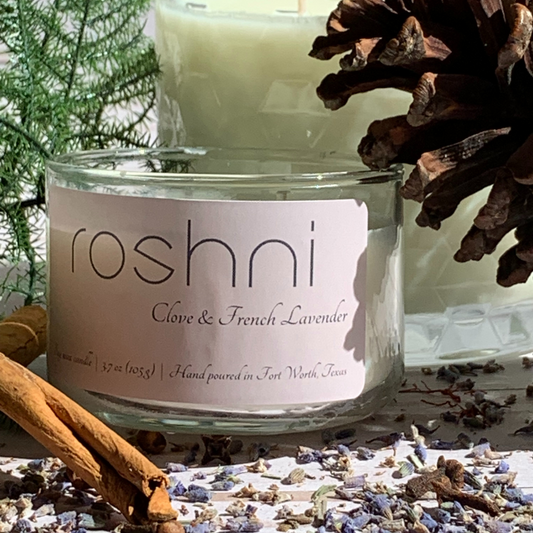 Clove and French Lavender Soy Candles, Close up Image, Mini Glass Jar - 105 gm